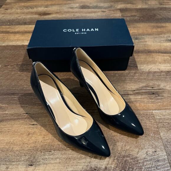 Cole Haan Prieta Pump II Heels 6B Blue Pointed Toe Patent Leather Wedding READ - Picture 2 of 11